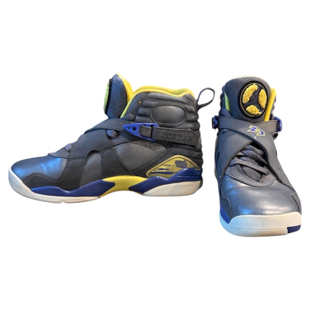 Air Jordan 8 Retro Kids Basketball Shoes‎ Youth Size 6.5Y Gray Yellow Blue